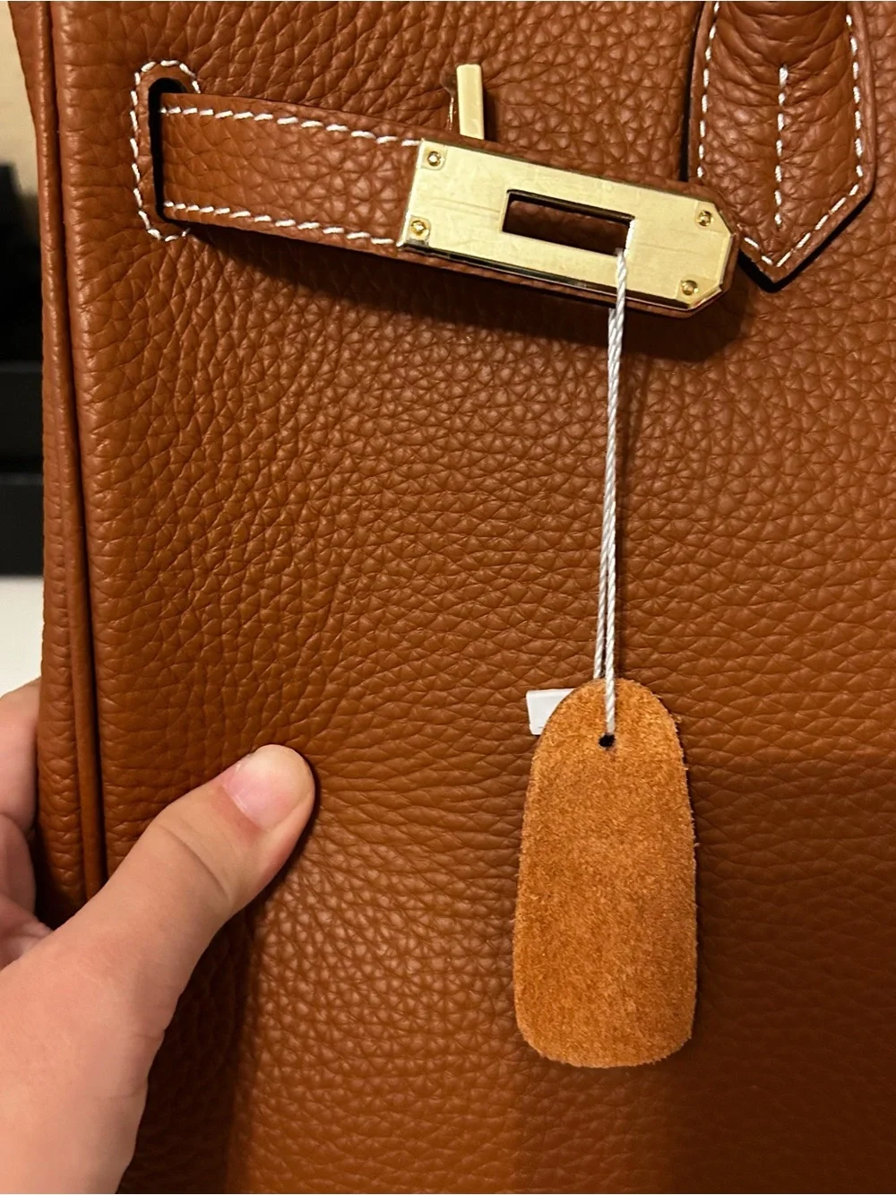 35cm Gold on Brown Top Handle Leather Satchel BK Style
